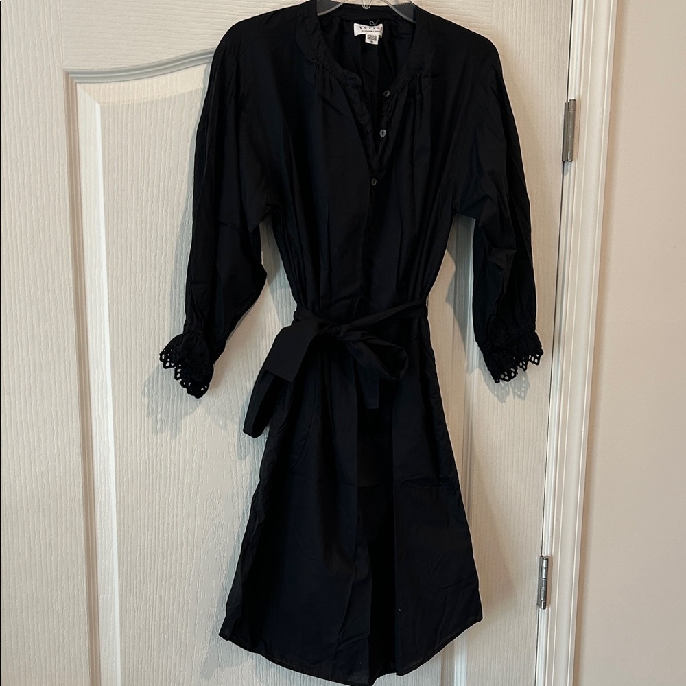 Velvet by Graham & Spencer Black Dress with Lace Cuffs XS wrap dress